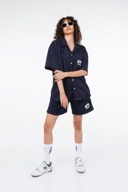 BHYPE SOCIETY NAVY BLUE MESH SHORT & SHIRT SET