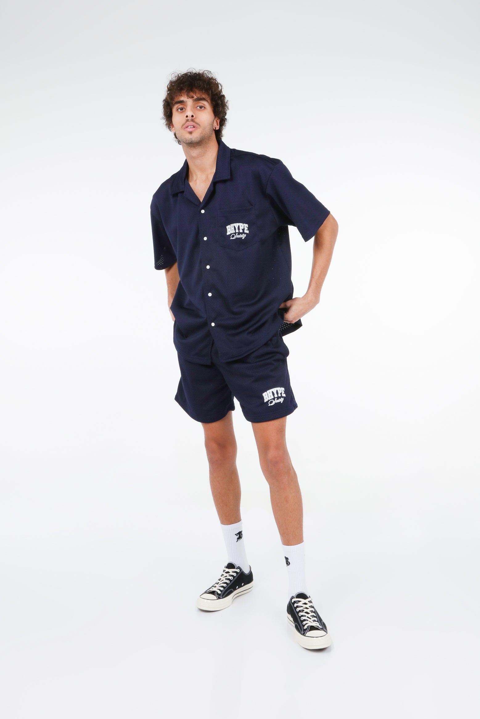 BHYPE SOCIETY NAVY BLUE MESH SHORT & SHIRT SET