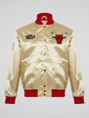 Mitchell & Ness Authentic Beige Heavyweight Satin Jacket Chicago Bulls – NBA FINALS 1996