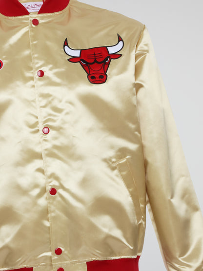 Mitchell & Ness Authentic Beige Heavyweight Satin Jacket Chicago Bulls – NBA FINALS 1996