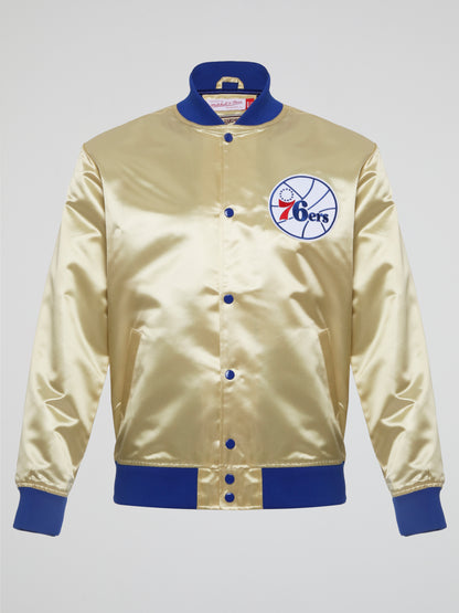 Mitchell & Ness Lightweight Satin Jacket Philadelphia Sixers – Light Gold