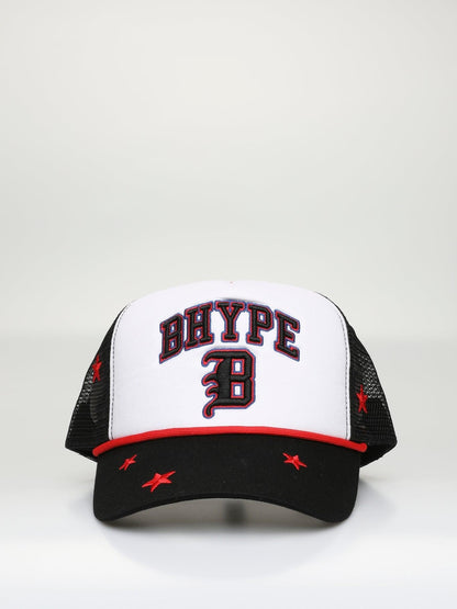 BHYPE TRUCKER HAT WHITE & BLACK – STARS EDITION - B-Hype Society