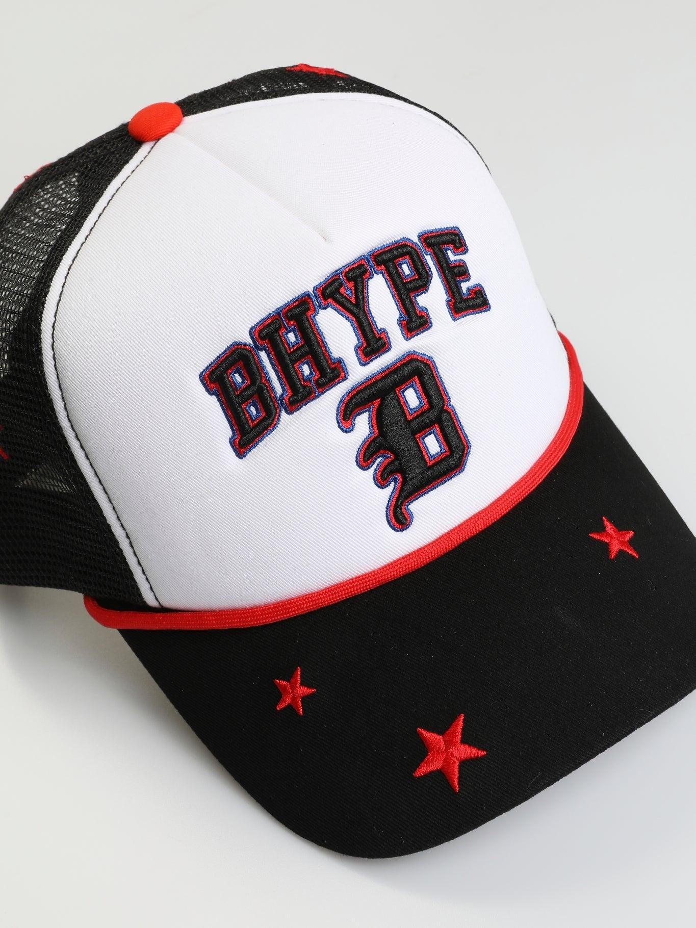 BHYPE TRUCKER HAT WHITE & BLACK – STARS EDITION - B-Hype Society