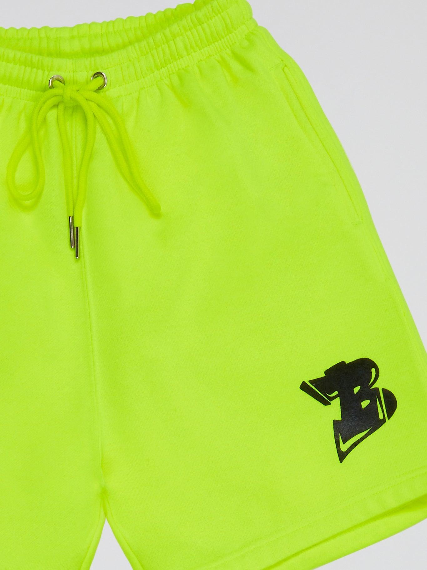 NEON YELLOW SHORTS BHYPE LOGO ESSENTIALS - B-Hype Society